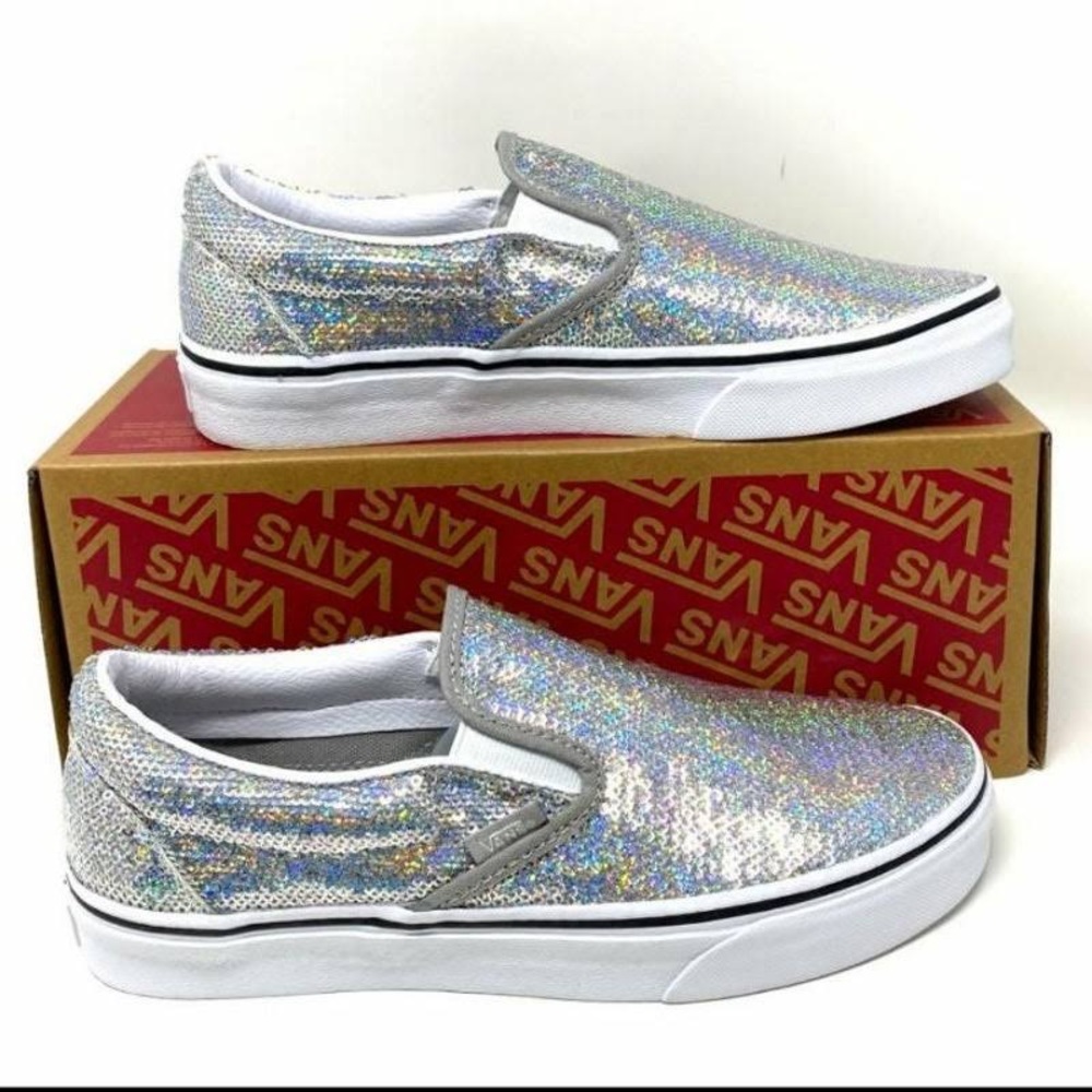 Vans Slip on Sequins Silver Classic Shoes